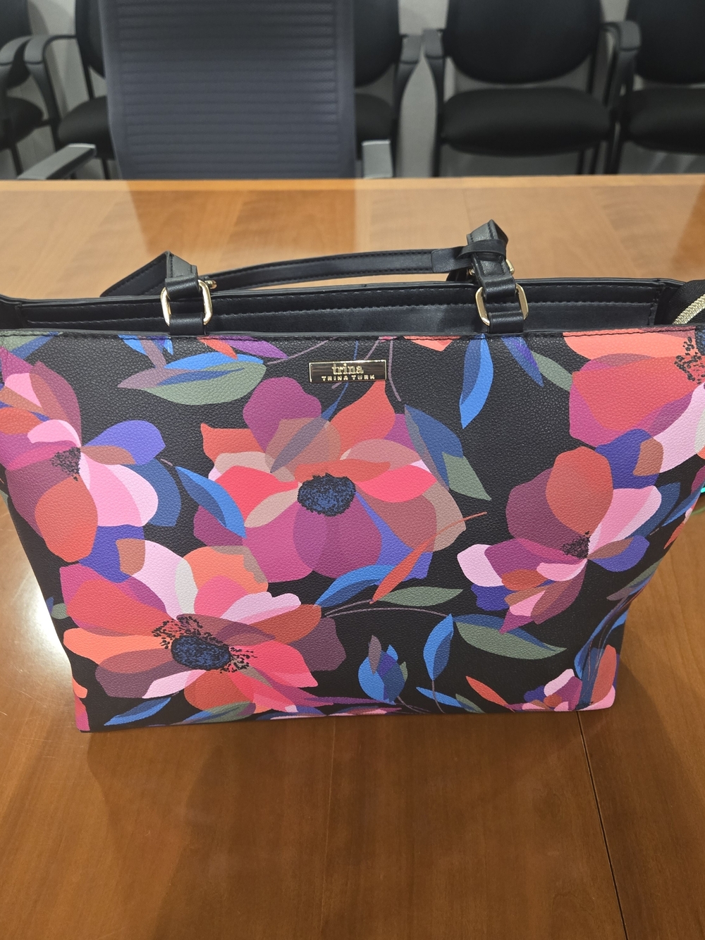 Trina Turk  Black Floral Tote Bag
